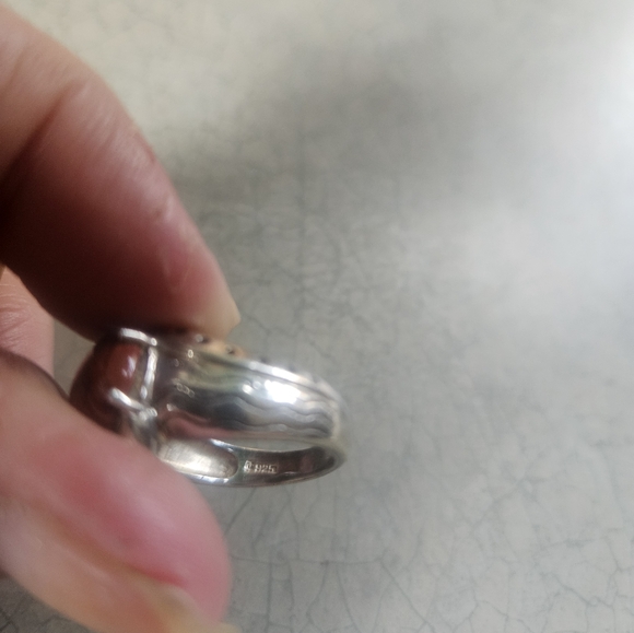 STUNNING STERLING AND JASPER RING WITH AWESOME DESIGN ETCHED THROUGHOUT SILVER - Picture 5 of 6